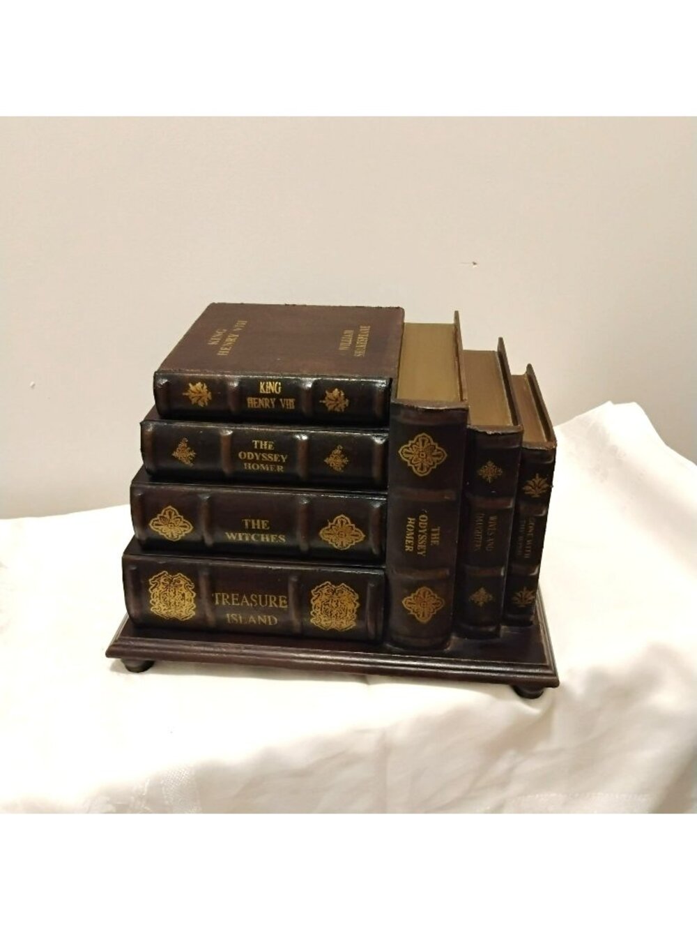 Vintage Faux Book Stack Chest, Dark Academia Trinket Box with Secret Drawers